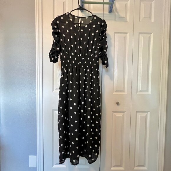 H&M Black and White Polka Dot Midi Dress Size 14 - Picture 1 of 9